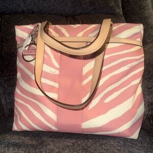 Coach Pink and Cream Zebra Stripe Tote
